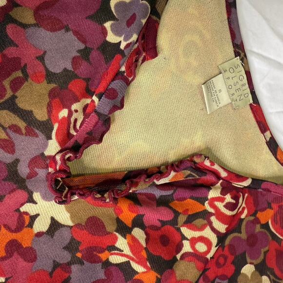 Burgundy floral long sleeve top SIZE S - Picture 5 of 8